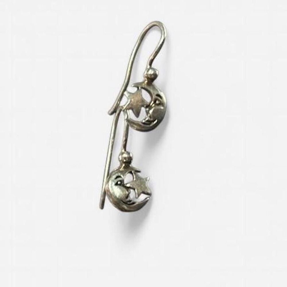 Celestial 925 Silver Y2K Vintage Crescent Moon and Star Earrings.